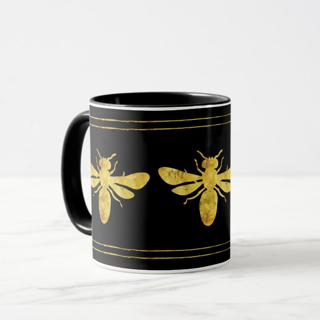 Trendig Foil Bee Guld på Black Mugg (Framsida vänster)