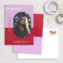 Trendig Foil Lila & Red Photo Grad Announcement