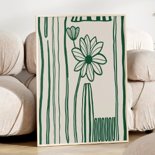 Trendig för abstrakt Blommigt Line Art Grönt botan Poster