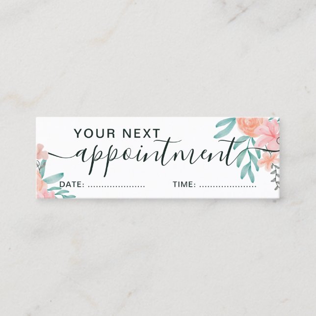 trendig för blommigt av korall, vattenfärg för ros mini visitkort (Framsida)