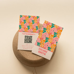 Trendig för Blommigt av Orange för Retro Rosa QR-k Visitkort