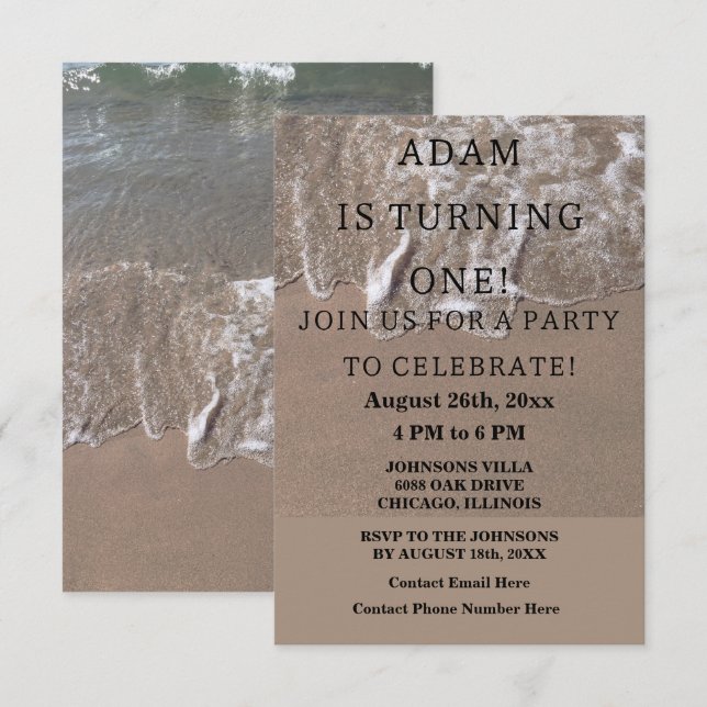 Trendig för första Födelsedagsfesten Beach Nautica Inbjudningar (Fram/baksida)