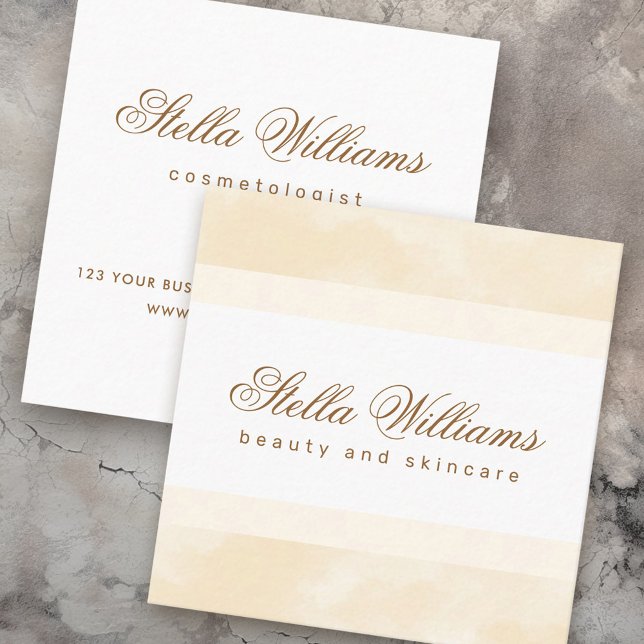 Trendig för gräddfärgsfärgning, spa boutique calli fyrkantigt visitkort (Cream watercolor trendy spa boutique calligraphy square business card)