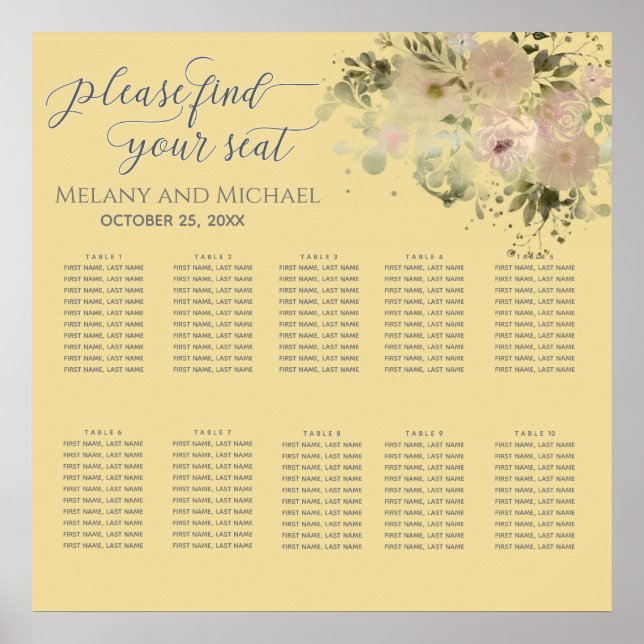 Trendig för gult gult vattenfärgsboho-blommigt poster (Framsidan)