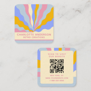 Trendig för QR-Abstrakt för Retro Vintage Rays QR- Fyrkantigt Visitkort