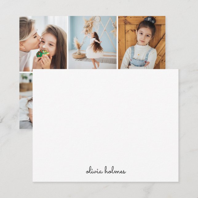 Trendig foto Collage Monogram Modern Stilren Anteckningskort (Fram/baksida)