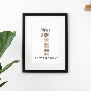 Trendig fotokollage 1-års födelsedagsfirande välko poster