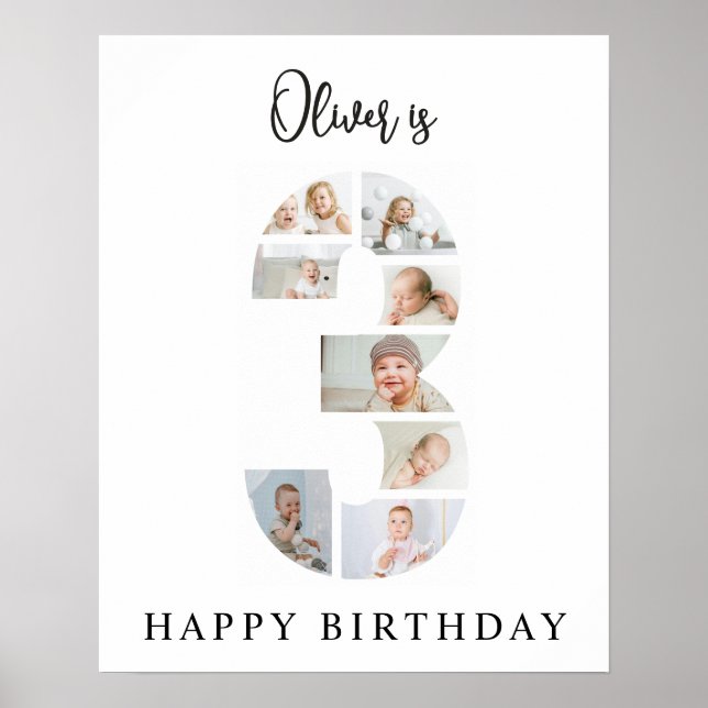 Trendig fotokollage 3-års födelsedagsfirande välko poster (Framsidan)