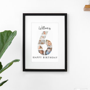 Trendig fotokollage 6-års födelsedagsfest välkomst poster