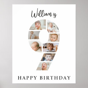 Trendig fotokollage 9-års födelsedagsfirande välko poster