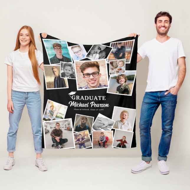 Trendig fotokollage-examenspresent fleecefilt (På plats)