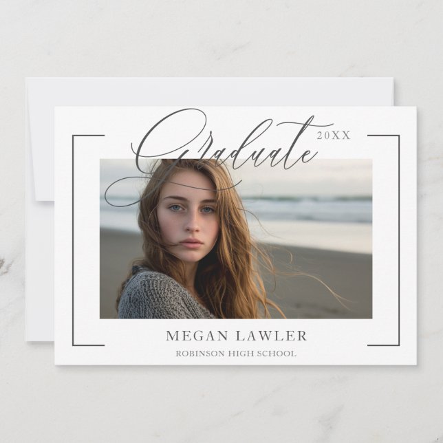 Trendig-fotokort med skript Student Party Inbjudan (Framsida)