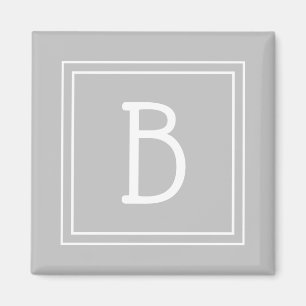 Trendig Framed Monogram Light Grått & White Initia Magnet