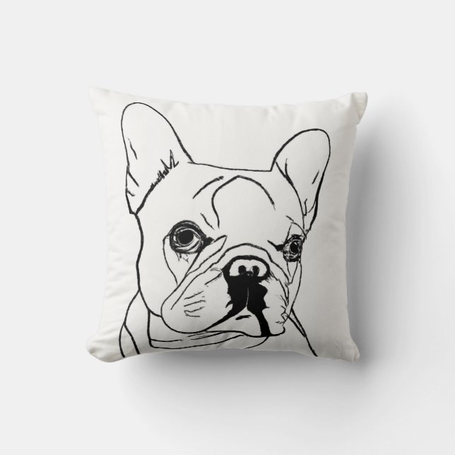 Trendig Fransk Bulldog Black and White Line Teckni Kudde (Framsida)