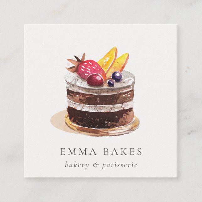 TRENDIG FRUIT BLOMMIGT CAKE PATISSERIE CUPCAKE BAK FYRKANTIGT VISITKORT (Framsida)