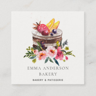 TRENDIG FRUIT BLOMMIGT CAKE PATISSERIE CUPCAKE BAK FYRKANTIGT VISITKORT