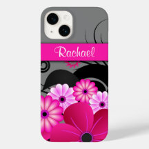 Trendig Fuchsia Rosa och Grått Blommigt Hibiscus