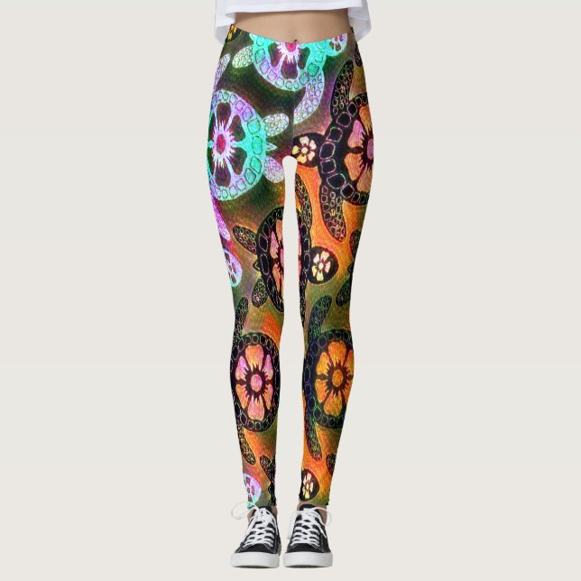 Trendig Galaxy Nebula Hawaiian Sea Turtle Dance Leggings (Framsida)