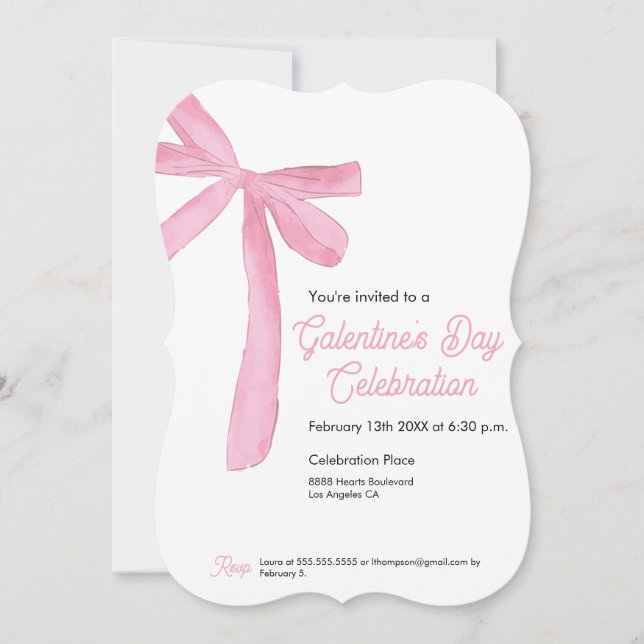 Trendig Galentine's day Rosa Ribbon Bow Inbjudningar (Framsida)