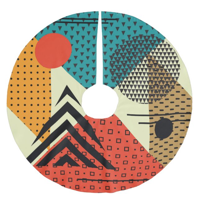 Trendig Geometric Inslag, Retro Stil. Julgransmatta Borstad Polyester (Framsidan)