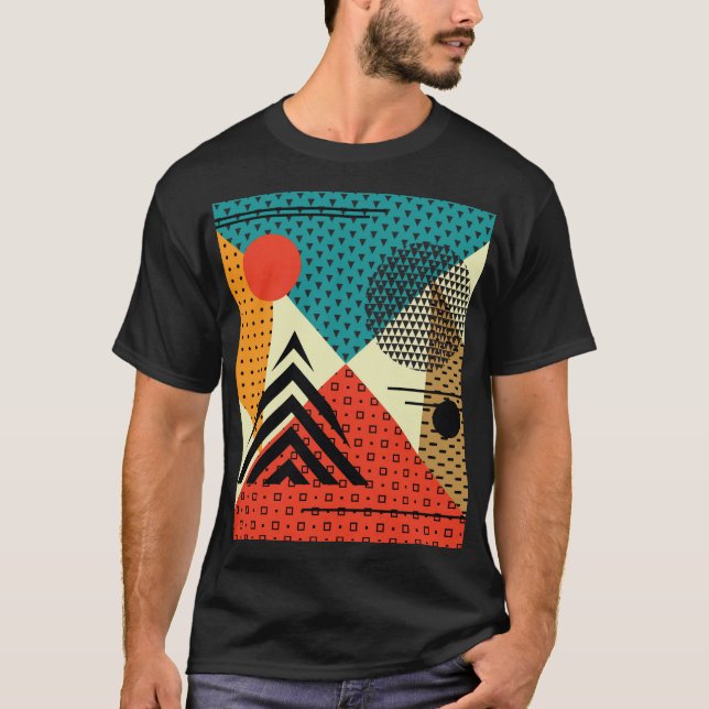 Trendig Geometric Inslag, Retro Stil. T Shirt (Framsida)