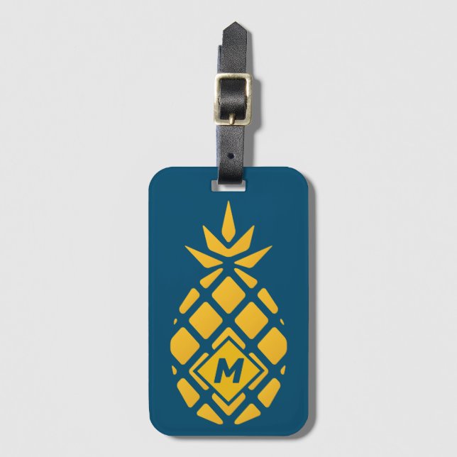 Trendig Geometric Pineapple Blue Monogram Bagagebricka (Framsida vertikal)