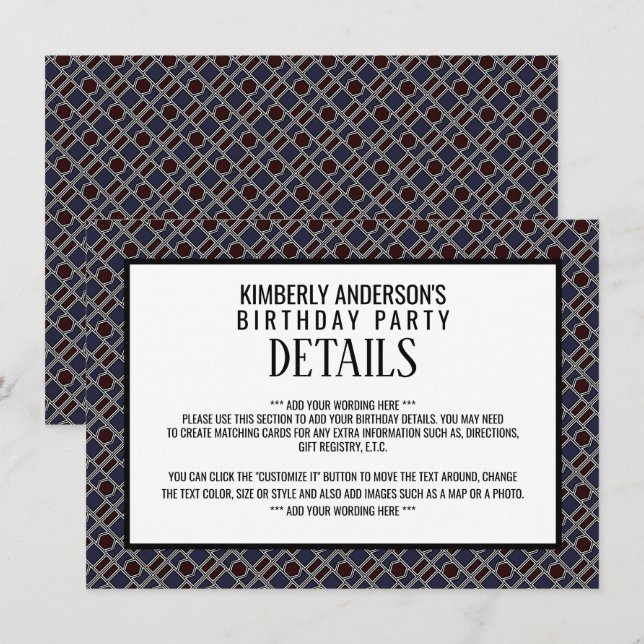 Trendig geometrisk mönster, modern födelsedagsdeta inbjudningar (Fram/baksida)