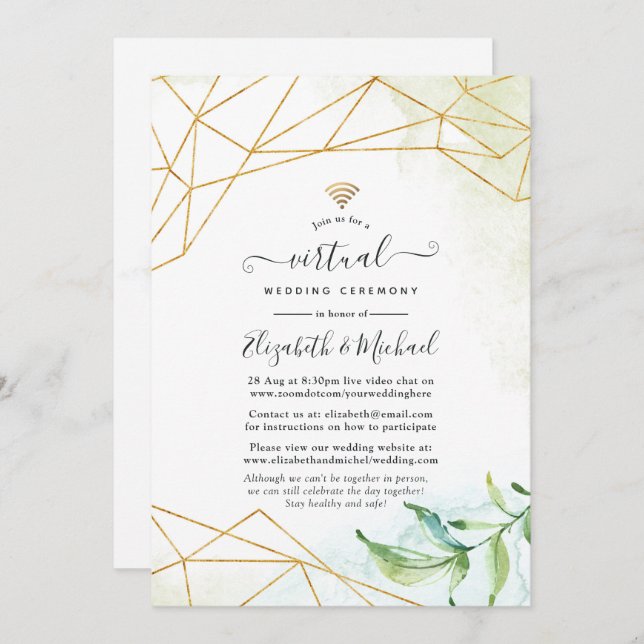 Trendig Geometrisk Online för vattenfärg Virtuella Inbjudningar (Fram/baksida)