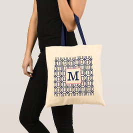 Trendig geometrisk vit blå oktagon monogram tygkasse