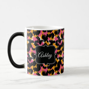 Trendig Gepardtryck Rosa Rolig Monogram Anpassad Magisk Mugg