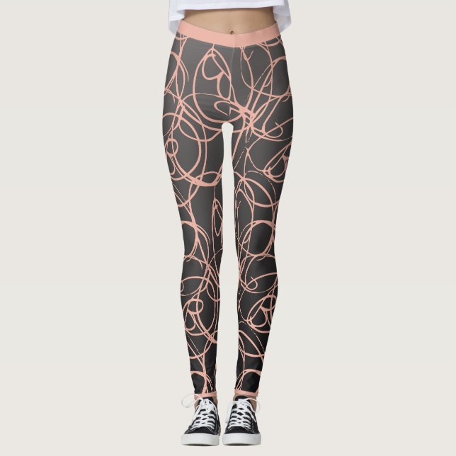 Trendig, gigantisk, rosa, snurrande på svart. leggings (Framsida)