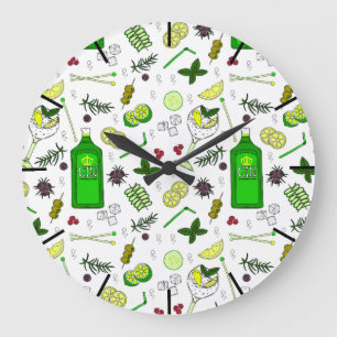 Trendig Gin Cocktails Print Cocktail Pub Patterned Stor Klocka