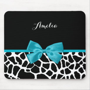 Trendig Giraffe Animal Print Turcoise Bow and Namn Musmatta