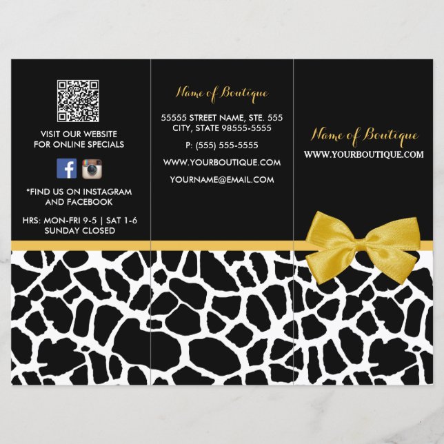 Trendig Giraffe Print Gult Bow Boutique Brochure (Framsida)