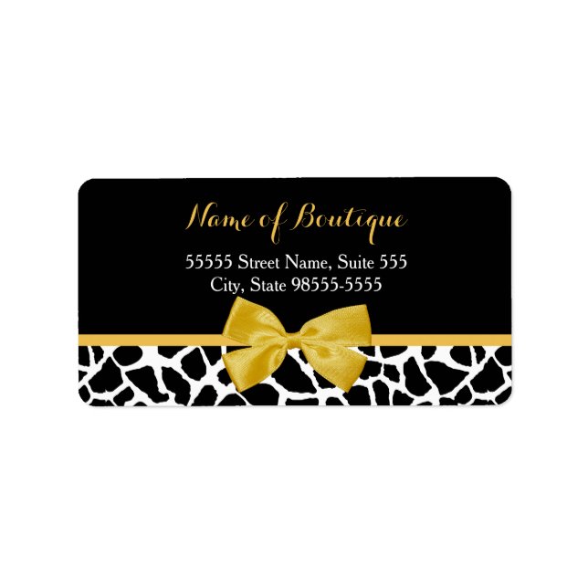Trendig Giraffe Print Gult Bow Mode Boutique Adressetikett (Framsidan)