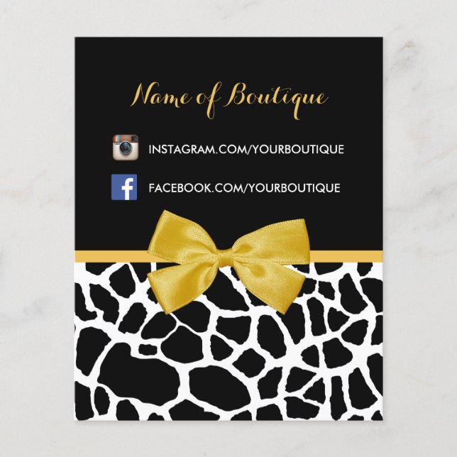 Trendig Giraffe Print Gult Bow Mode Boutique Flygblad (Framsidan)