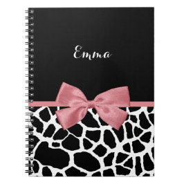Trendig Giraffe Print Rosy Rosa Bow with Namn Anteckningsbok Med Spiral
