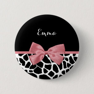 Trendig Giraffe Print Rosy Rosa Bow with Namn Knapp