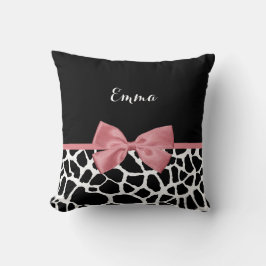 Trendig Giraffe Print Rosy Rosa Bow with Namn Kudde