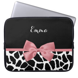 Trendig Giraffe Print Rosy Rosa Bow with Namn Laptop Sleeve