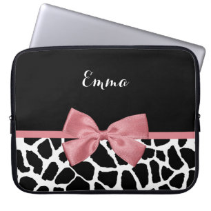 Trendig Giraffe Print Rosy Rosa Bow with Namn Laptop Sleeve
