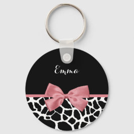 Trendig Giraffe Print Rosy Rosa Bow with Namn Nyckelring