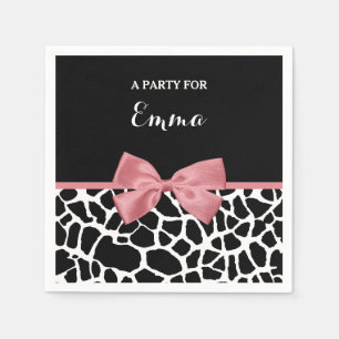 Trendig Giraffe Print Rosy Rosa Bow with Namn Pappersservett