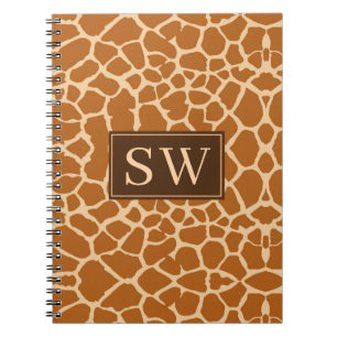Trendig Giraffe-utskrift med Chic Monogram Anteckningsbok