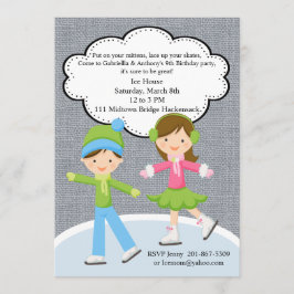Trendig Girl & Boy Ice Skating Birthday-inbjudan Inbjudningar