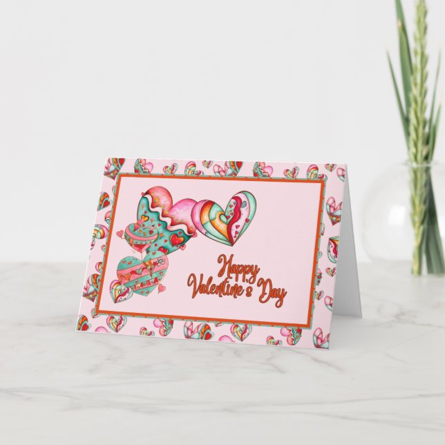 Trendig Girl Hearts Valentine Tack Kort (Framsida)
