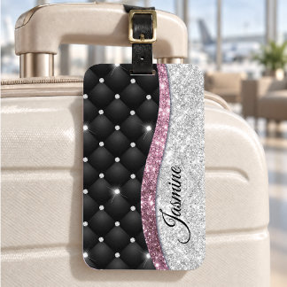 Trendig, girliliknande falsk silver glitter svart bagagebricka