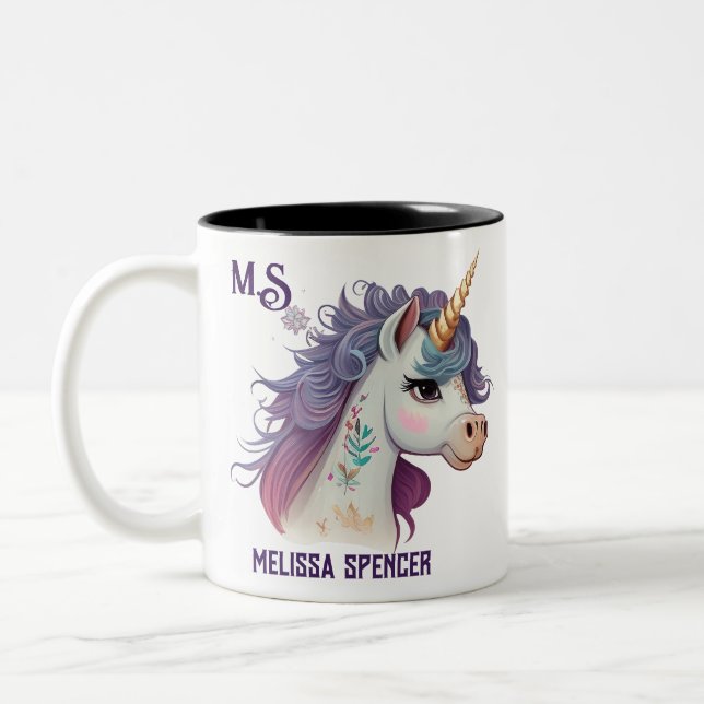 Trendig Girls Cute Elegant Lila Magic Unicorn Två-Tonad Mugg (Vänster)