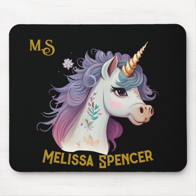 Trendig Girls Elegant Black Magic Unicorn Namn Musmatta (Framsidan)