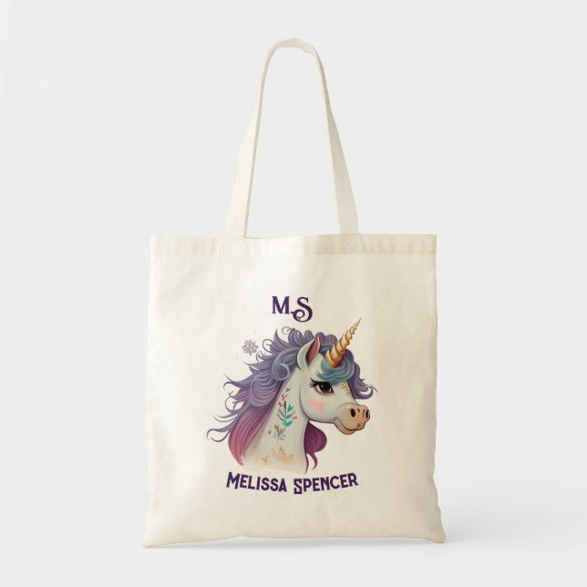 Trendig Girls Elegant Lila Magic Unicorn Namn Tygkasse (Framsidan)